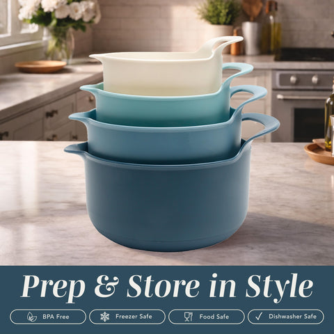 COOK WITH COLOR stacked bowls demonstrating nesting storage to save cabinet space