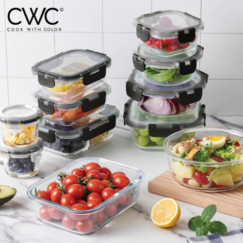 COOK WITH COLOR rectangular container close-up showing built-in divider for portioning