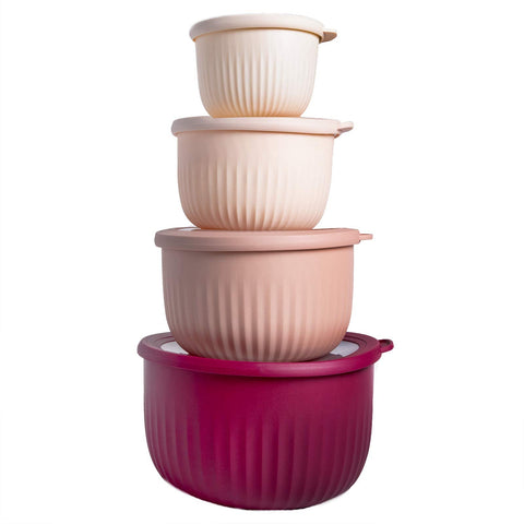 COOK WITH COLOR front view of rose 8-piece bowl set, bright and organized