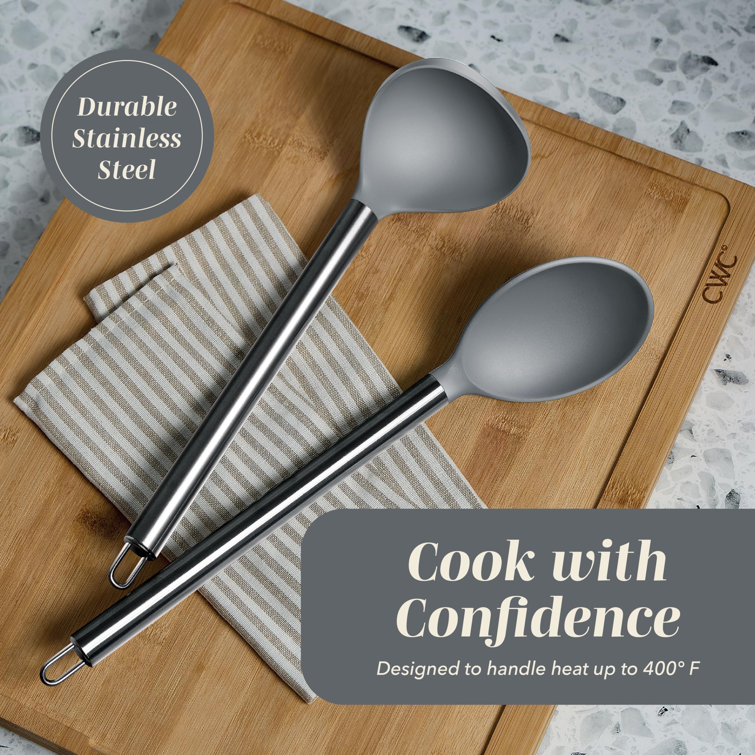 COOK WITH COLOR spatula sweeping a nonstick pan protecting coating while turning food
