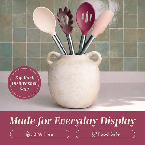 COOK WITH COLOR close detail of serving spoon and tongs demonstrating sturdy grip