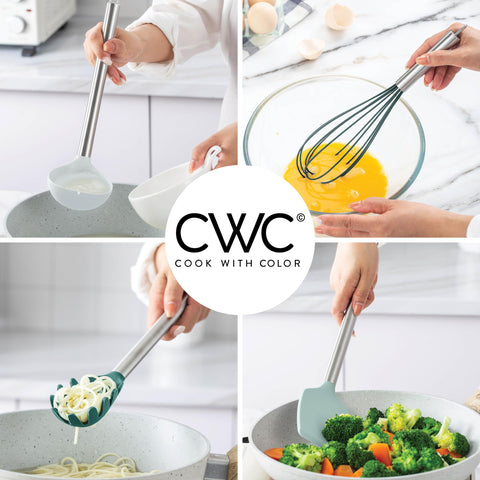 COOK WITH COLOR tongs detail showing secure grip and heat-resistant tip