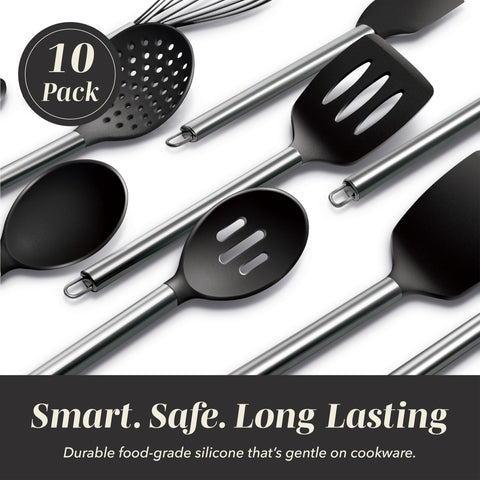 COOK WITH COLOR stirring a nonstick skillet to show safe cookware use
