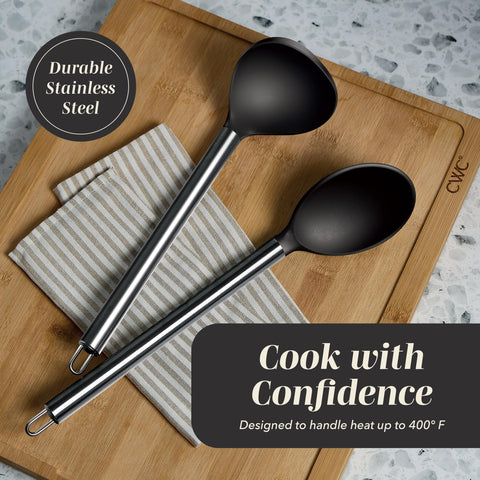 COOK WITH COLOR whisk and ladle detail illustrating durable construction