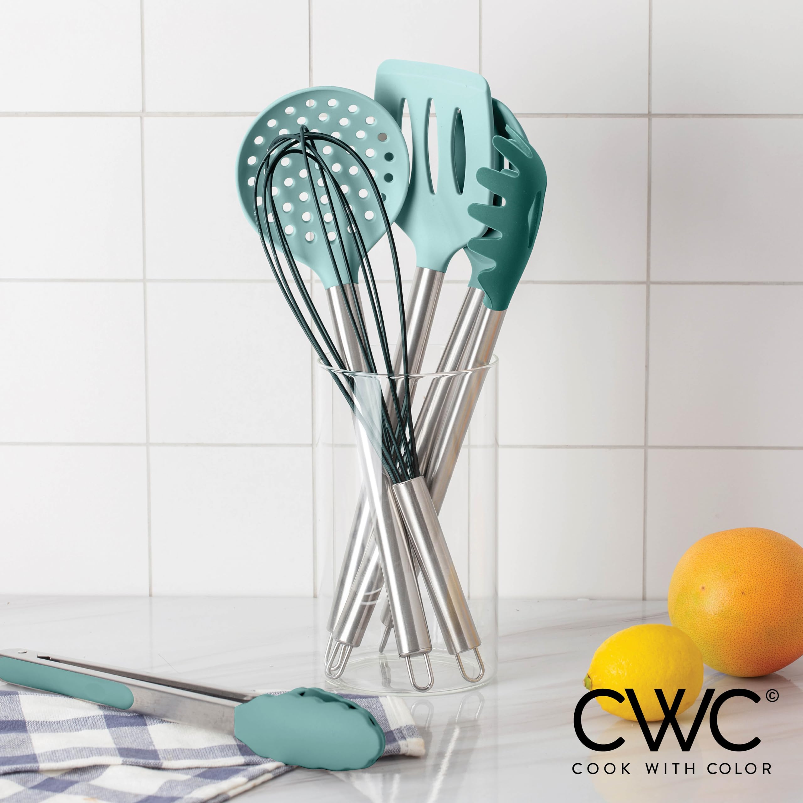 COOK WITH COLOR whisk and ladle close-up showing smooth silicone texture