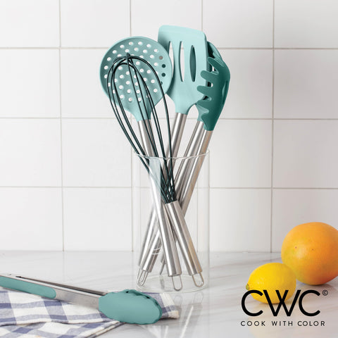 COOK WITH COLOR whisk and ladle close-up showing smooth silicone texture