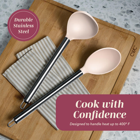 COOK WITH COLOR whisk and spatula in action mixing batter with no scratching