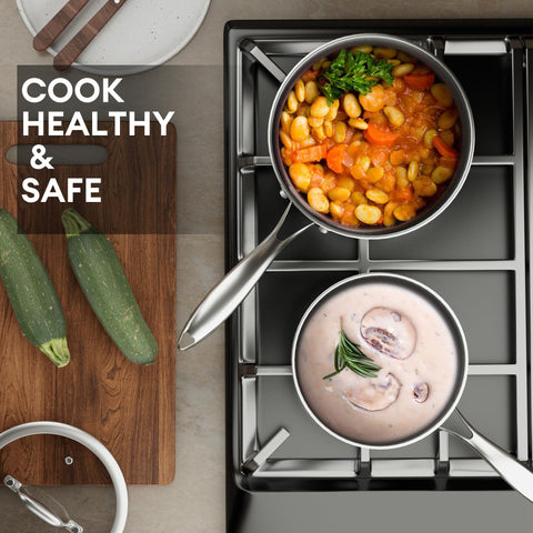 COOKER KING riveted stainless-steel handle detail, provides sturdy comfortable grip