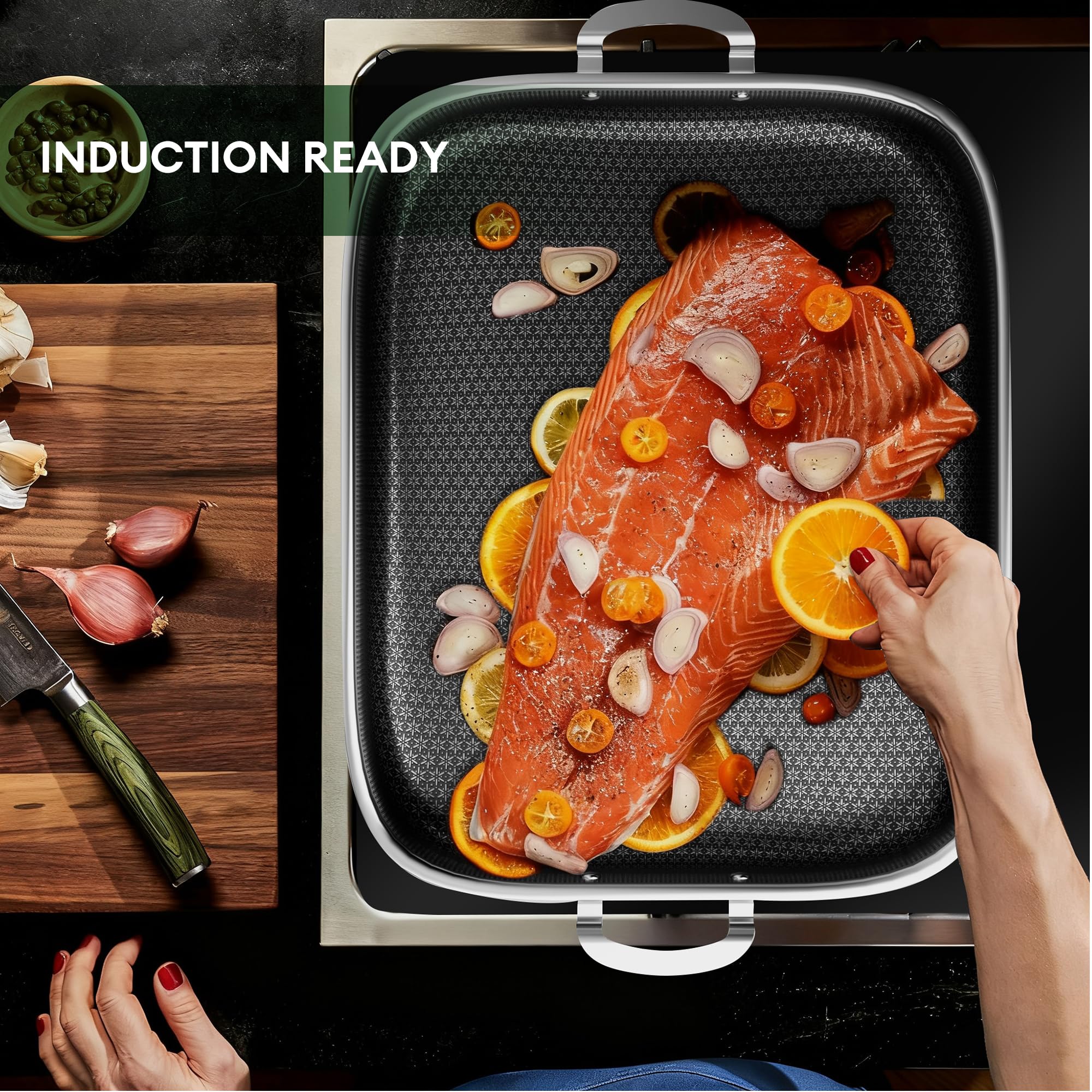 COOKER KING pan on induction cooktop illustrating compatibility and even heat distribution