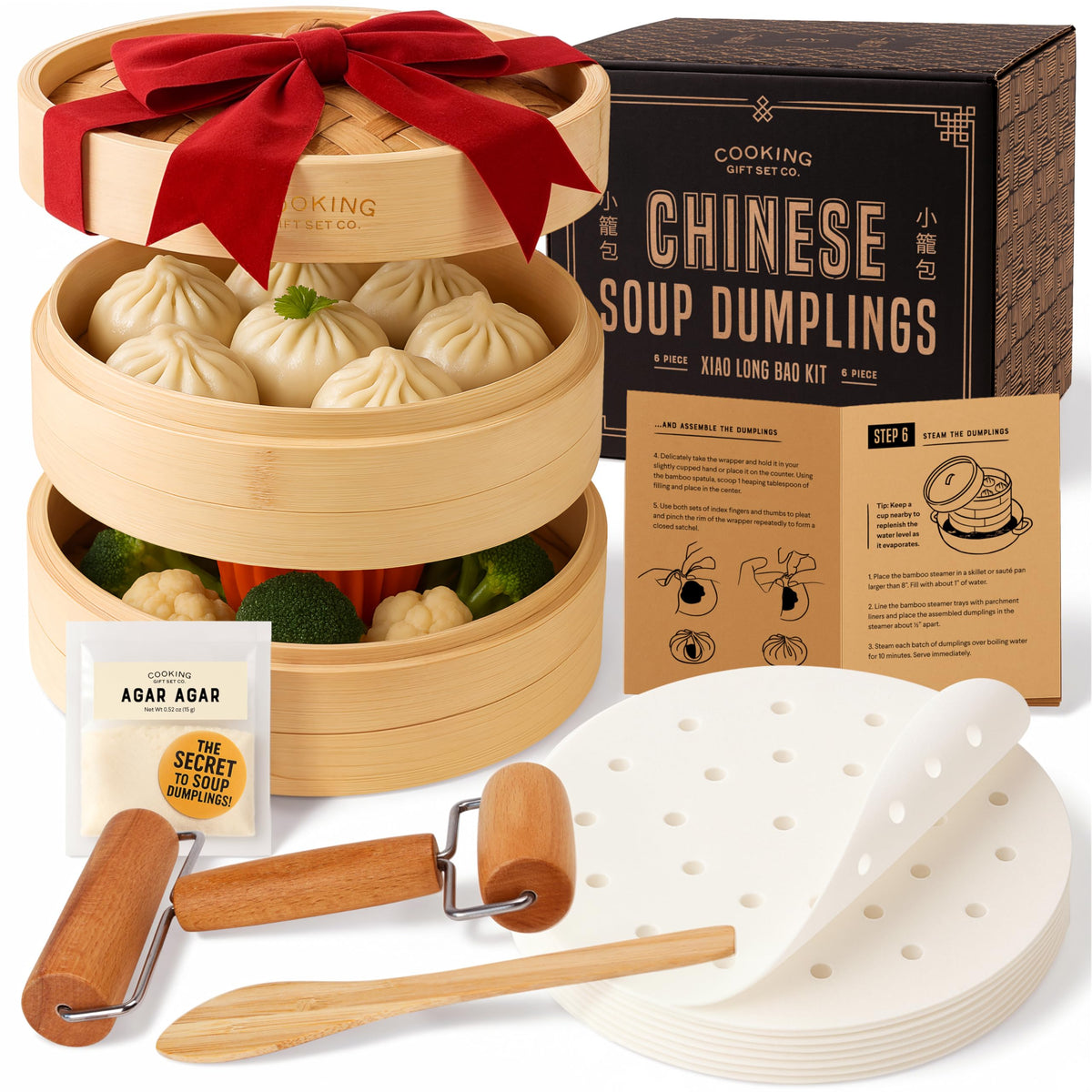 Cooking Gift Set bamboo steamer front packaging showing kit contents and benefits