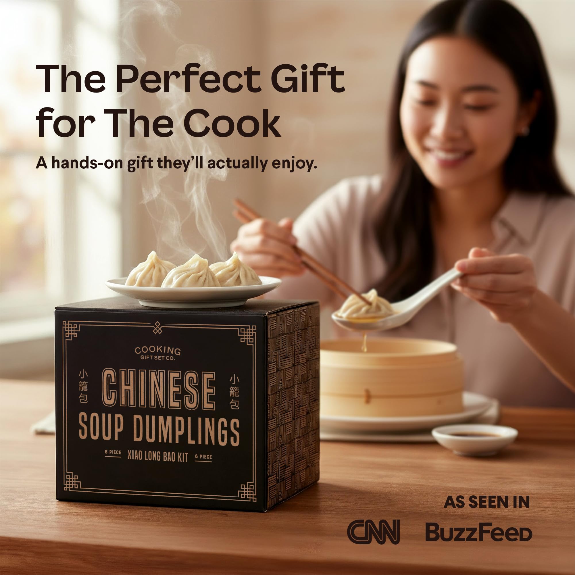 Cooking Gift Set steamer in use over pot steaming dumplings demonstrating cooking results