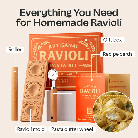 Cooking Gift Set wooden ravioli mold top view showing cavity detail for uniform results
