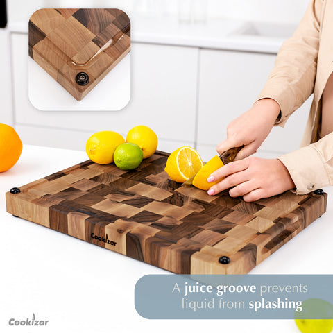 Cookizar board shown with hand and knife for scale and ergonomic benefit