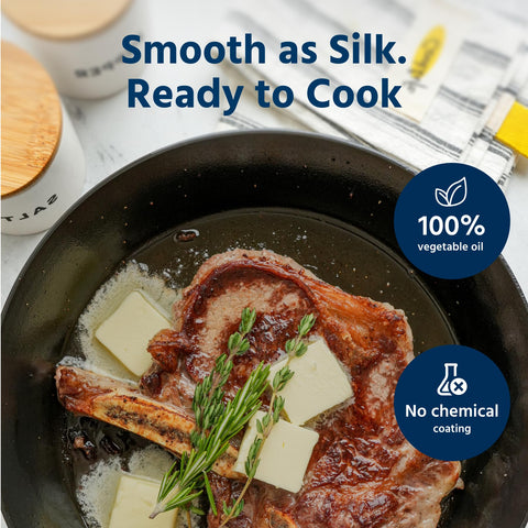 COOKLIFE skillet searing steak to show high-heat performance and even browning