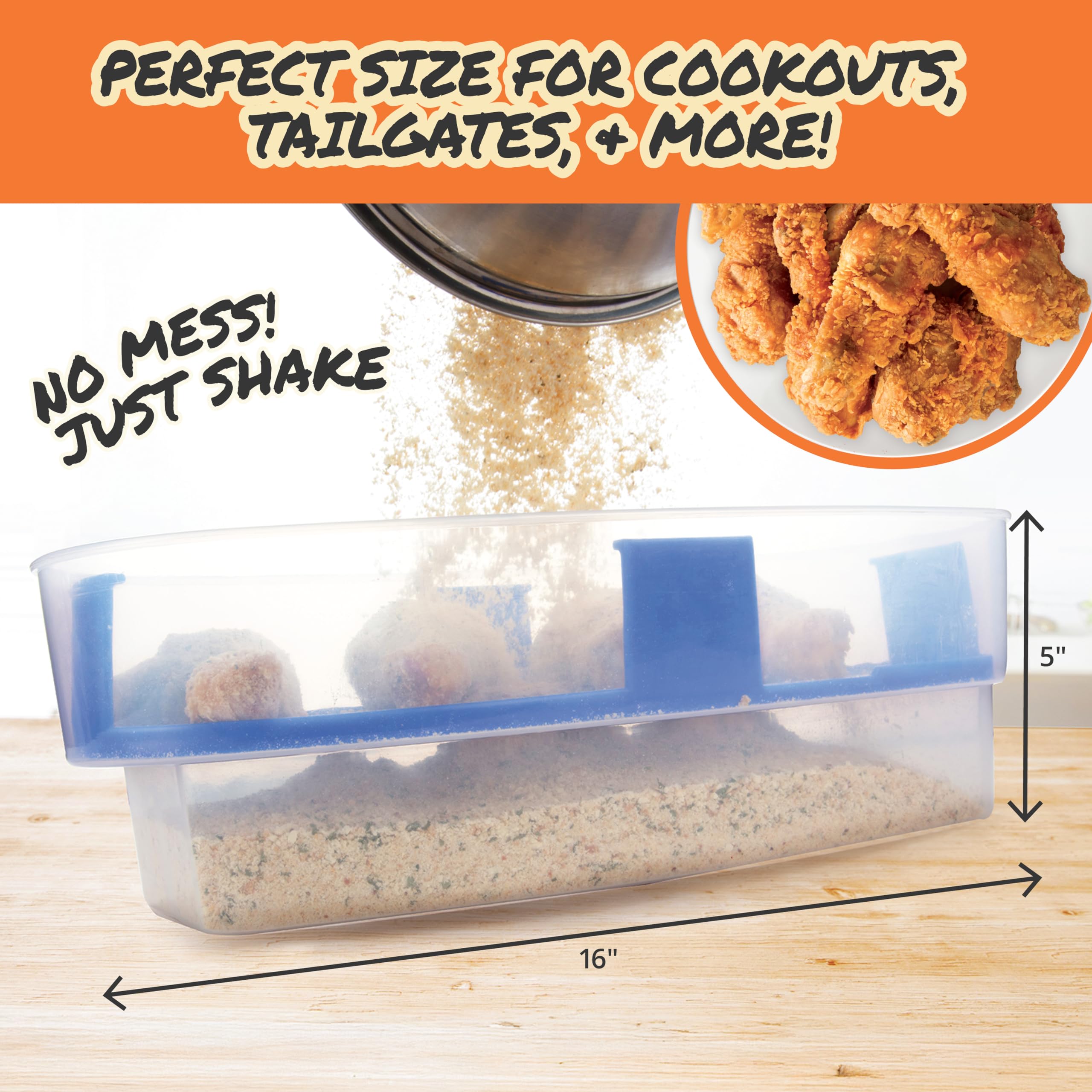 COOK'S CHOICE close-up of sifter tray delivering even coating benefit