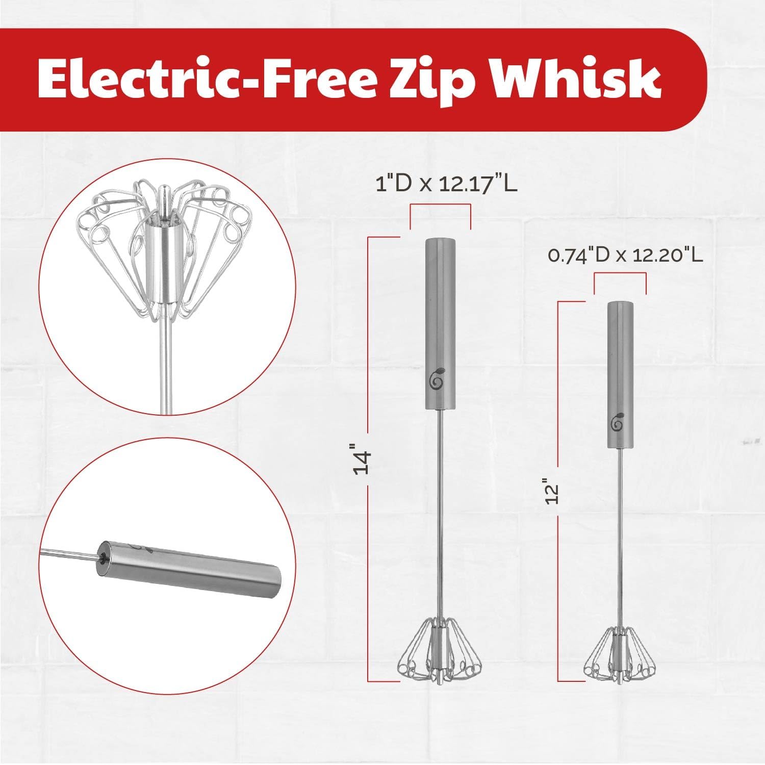 Cooks Innovations 14-inch whisk full view showing extended length for deep bowls and pitchers