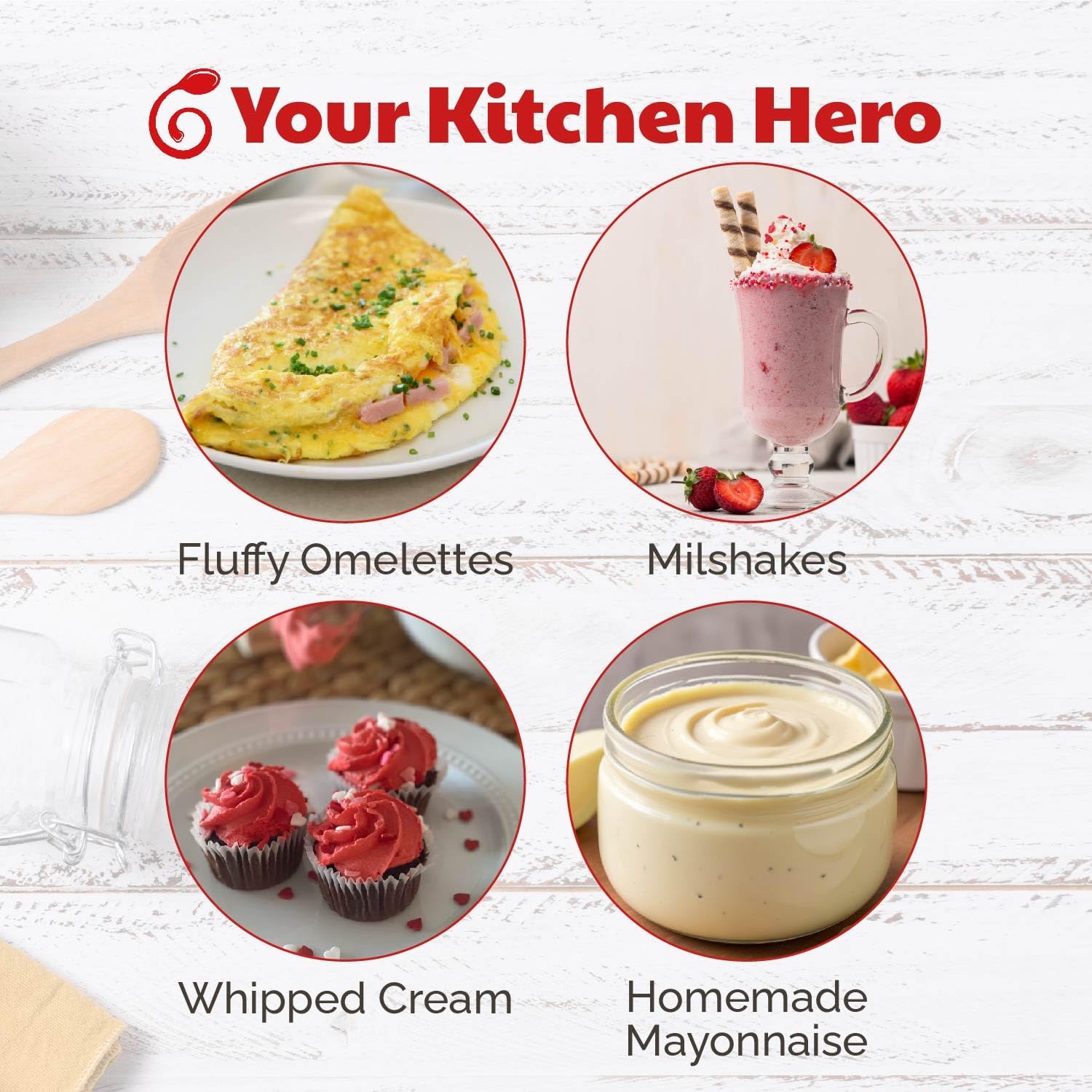 Cooks Innovations whisk in bowl beating eggs quickly to save time in meal prep