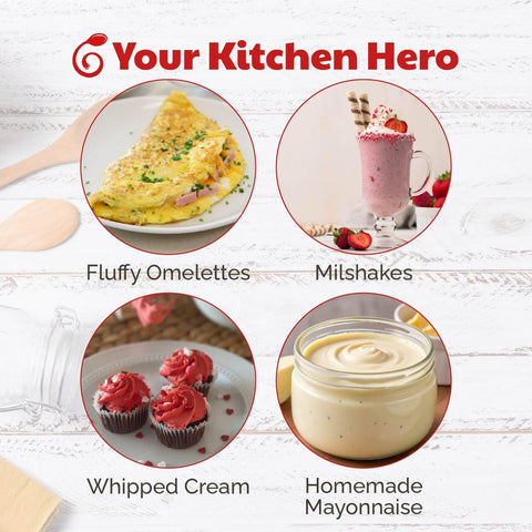 Cooks Innovations whisk in bowl beating eggs quickly to save time in meal prep