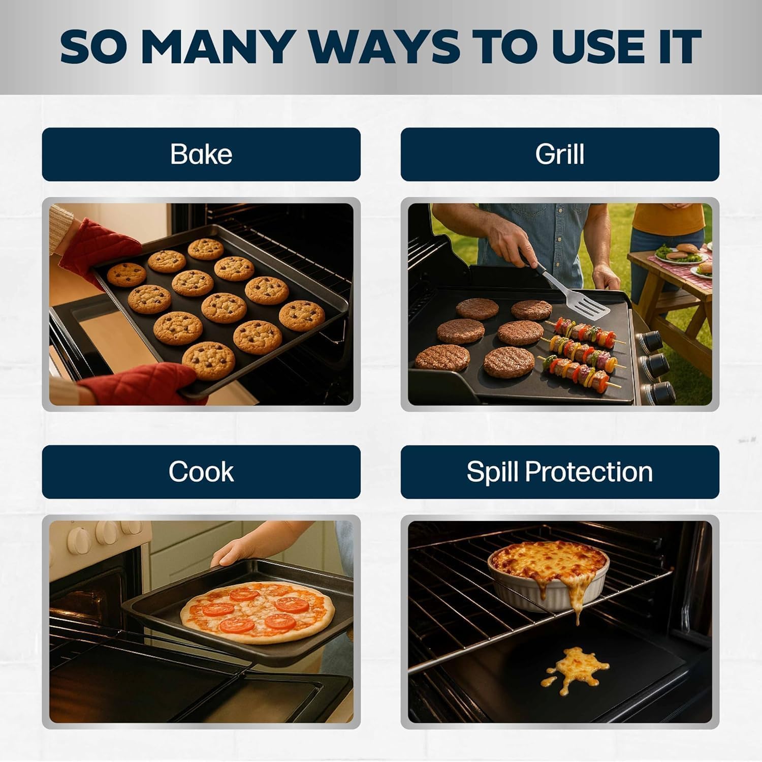 Cooks Innovations liner inside dishwasher showing easy cleanup advantage