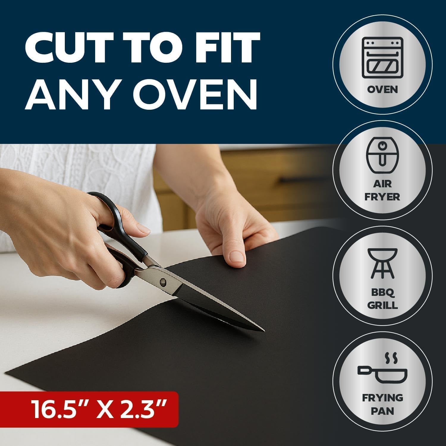 Cooks Innovations liner on oven floor collecting drips under a pizza