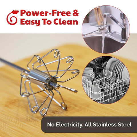 Cooks Innovations whisk held in hand for scale demonstrating comfortable grip and control