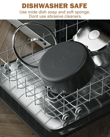 Cooks Standard pot beside measuring cup showing 7‑quart capacity scale