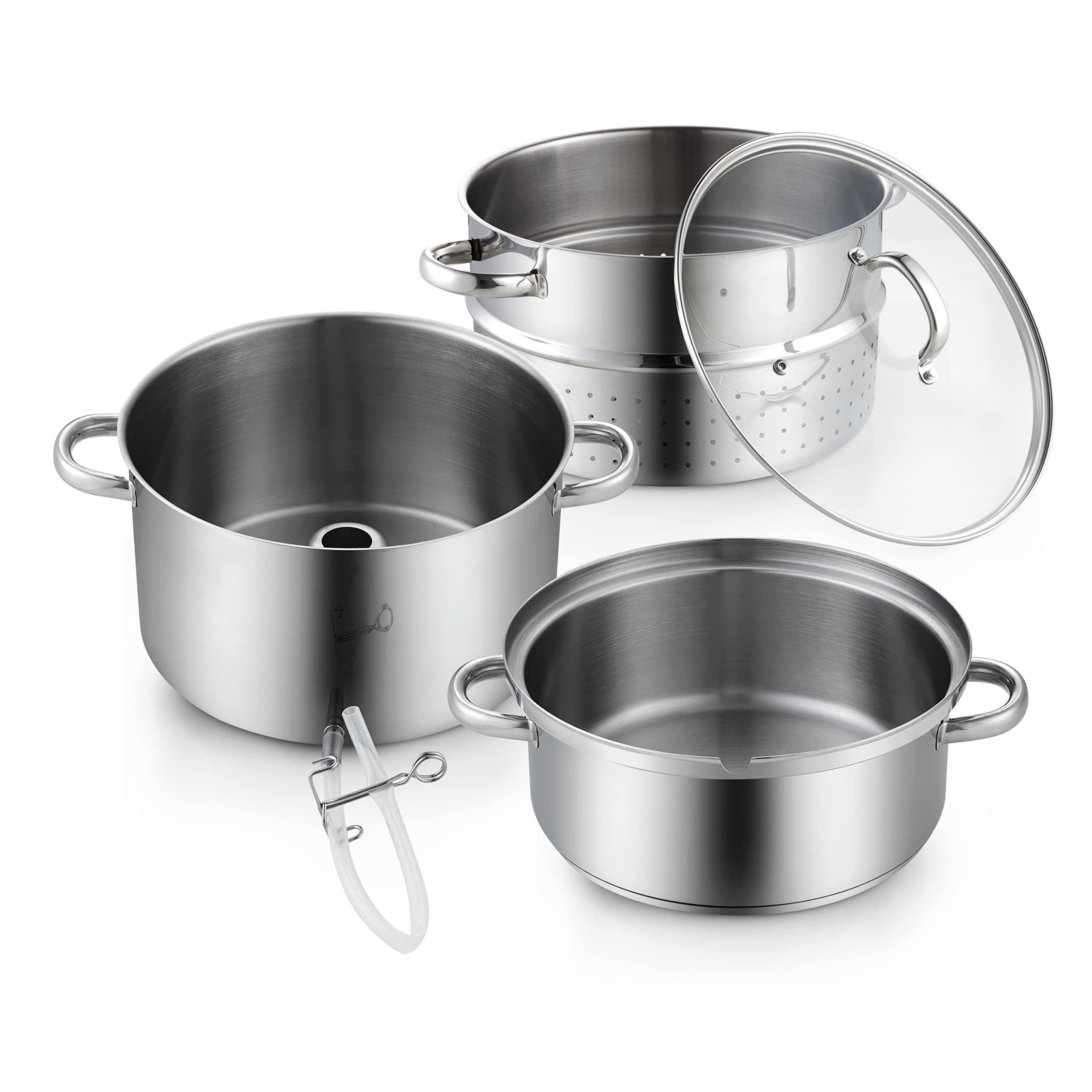 Cooks Standard hoses and stainless clamp setup for clean juice transfer
