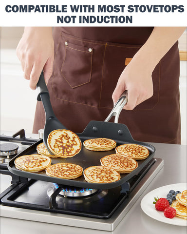 Cooks Standard griddle inside oven demonstrating oven-safe use up to 500°F