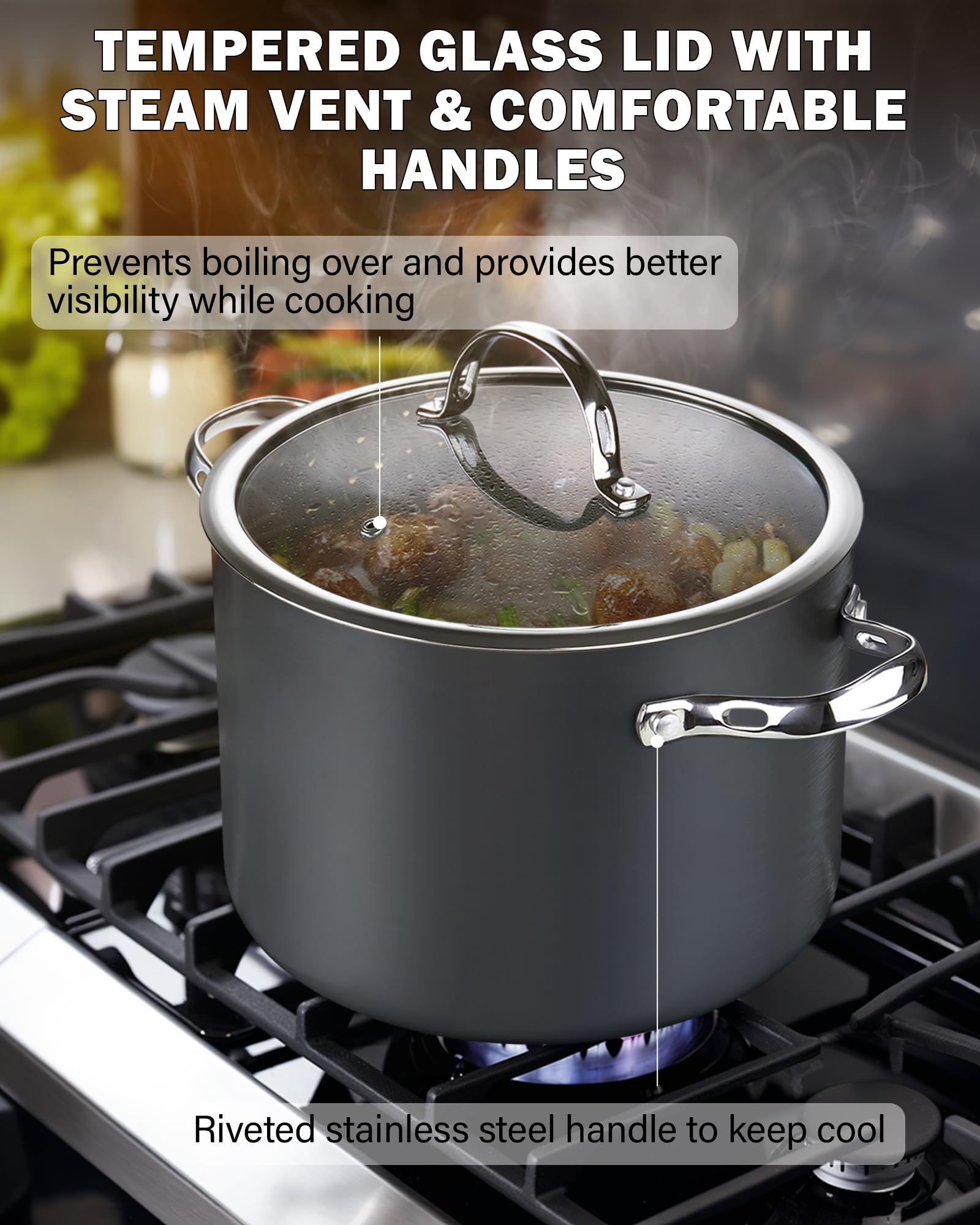 Cooks Standard riveted stainless-steel handles close detail offering secure-grip benefit