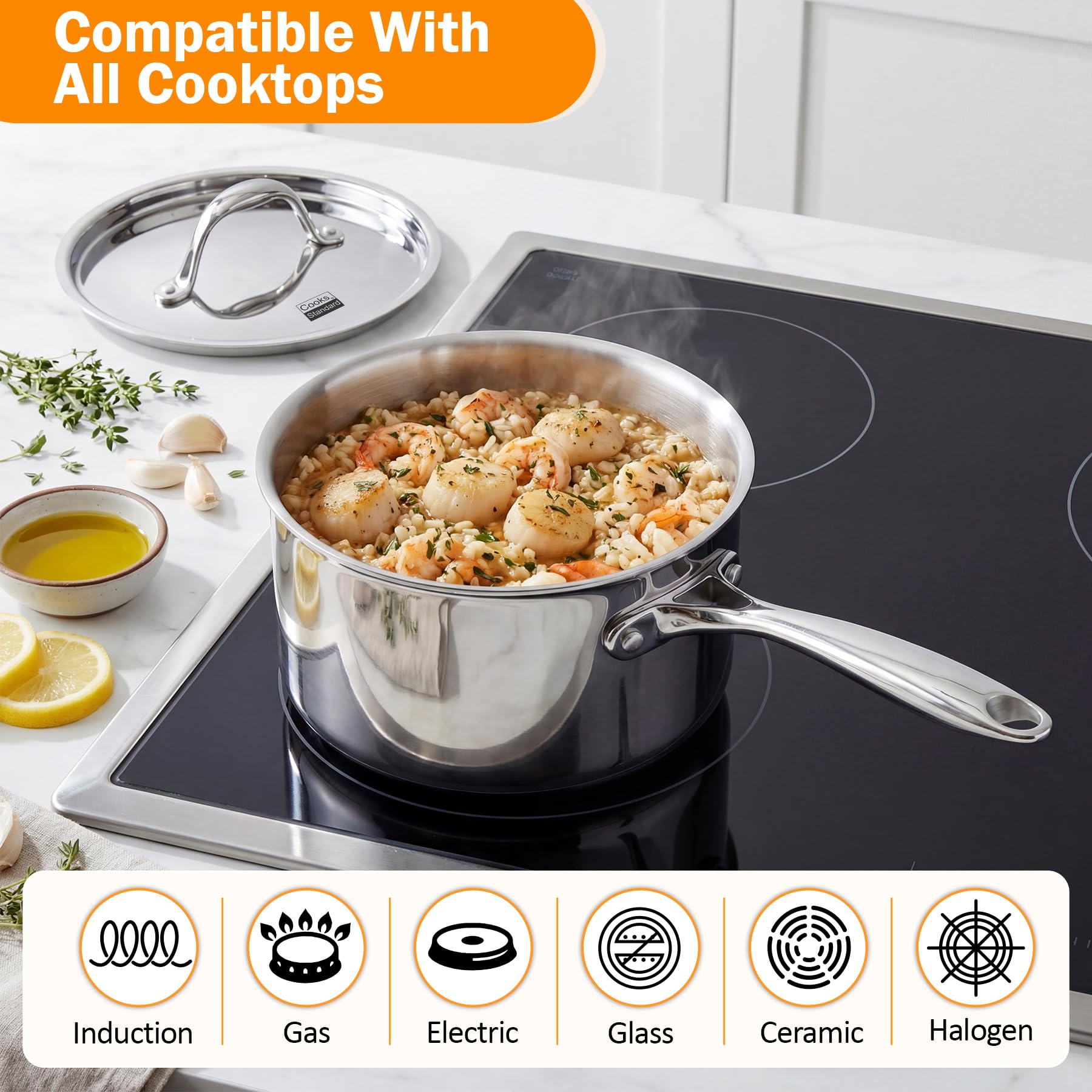 Cooks Standard interior brushed finish showing durable surface and easy utensil use benefit