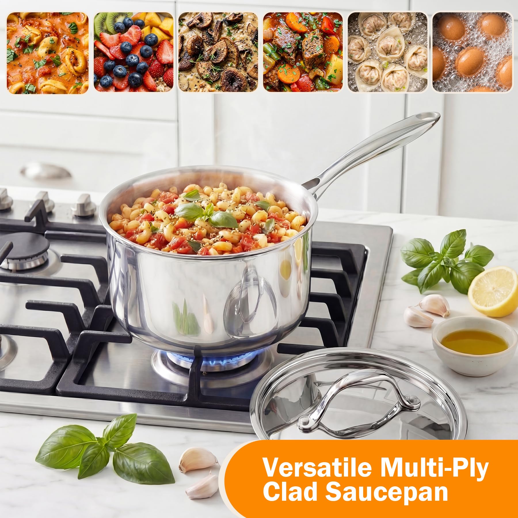 Cooks Standard next to measuring cup showing 3-quart scale and accurate portioning benefit