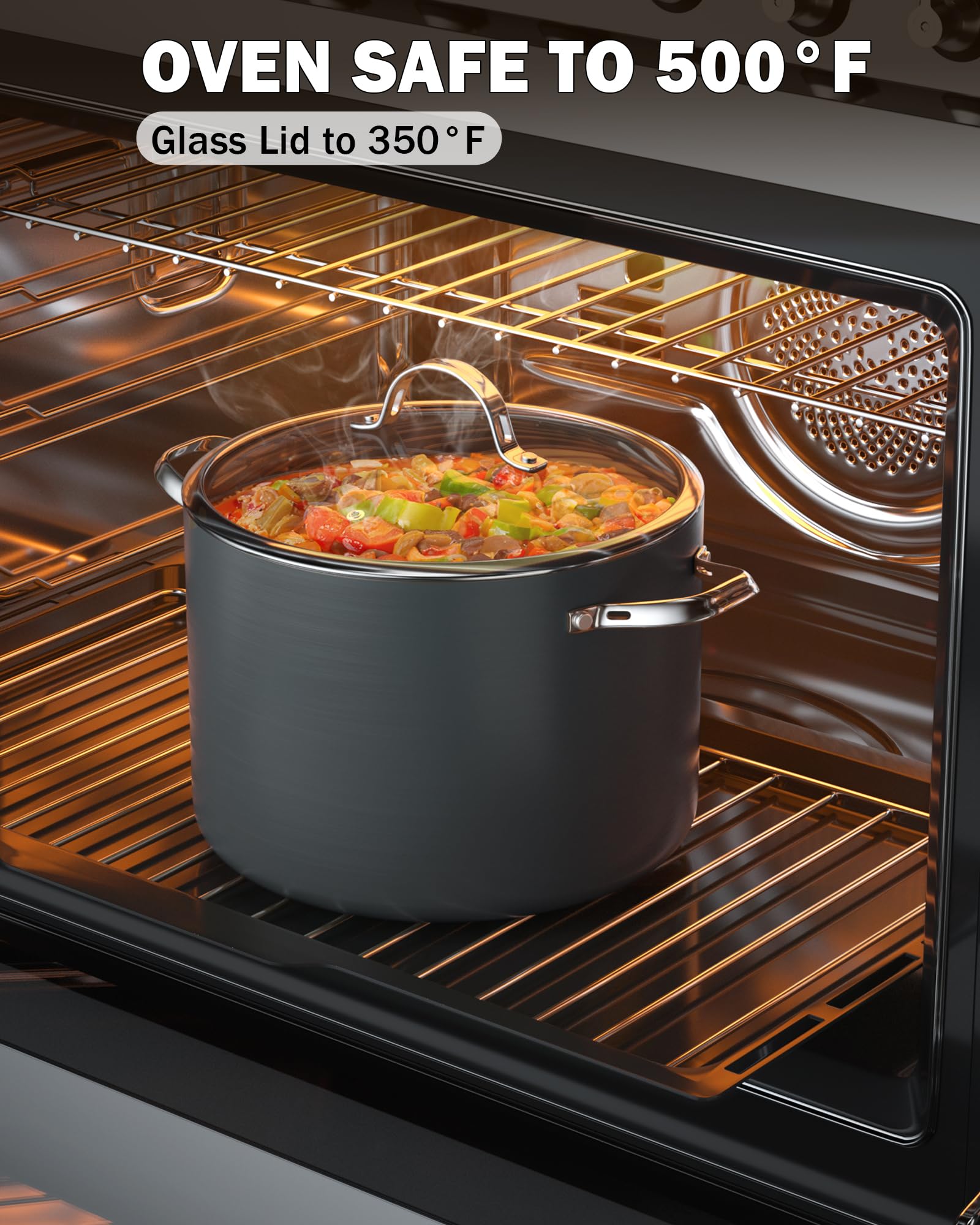 Cooks Standard pot simmering soup on stove illustrating even heating for large batches