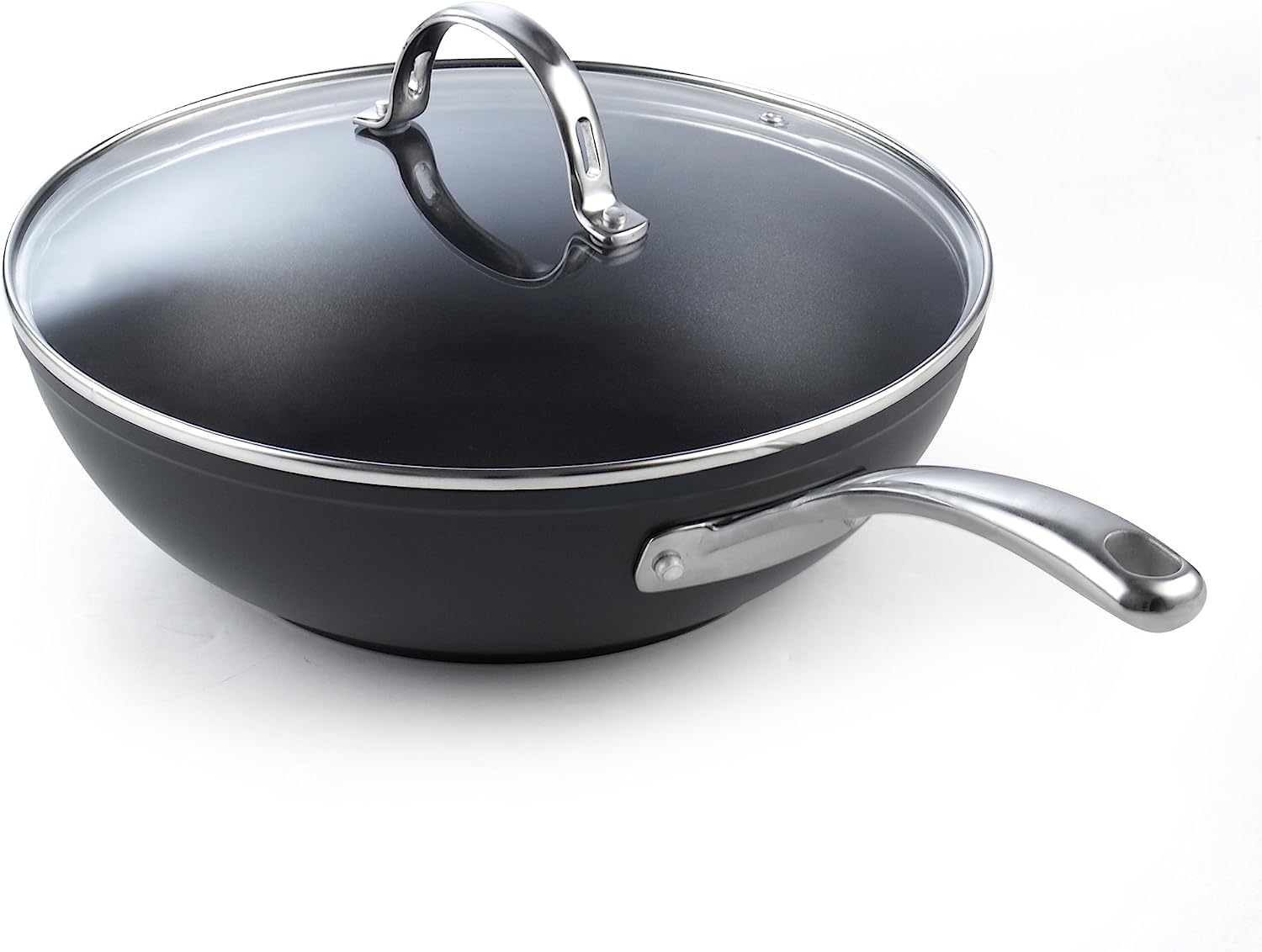 Cooks Standard wok beside a cooking pot to show 11-inch scale and capacity advantage