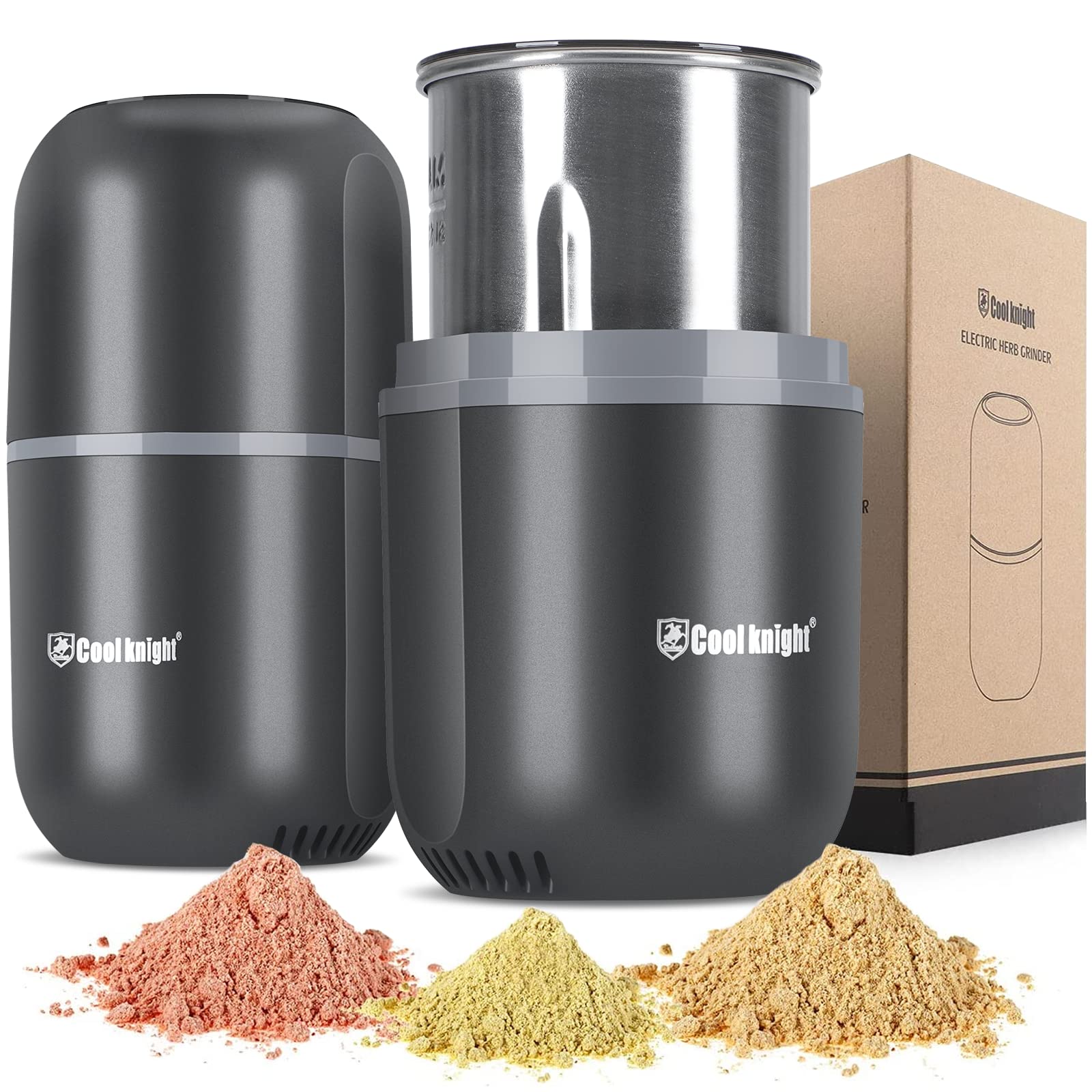COOL KNIGHT front view showing compact design and one-button lid for fast grinding
