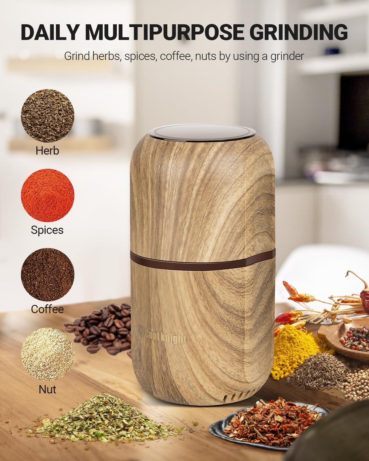COOL KNIGHT grinder in use processing spices quickly for consistent texture