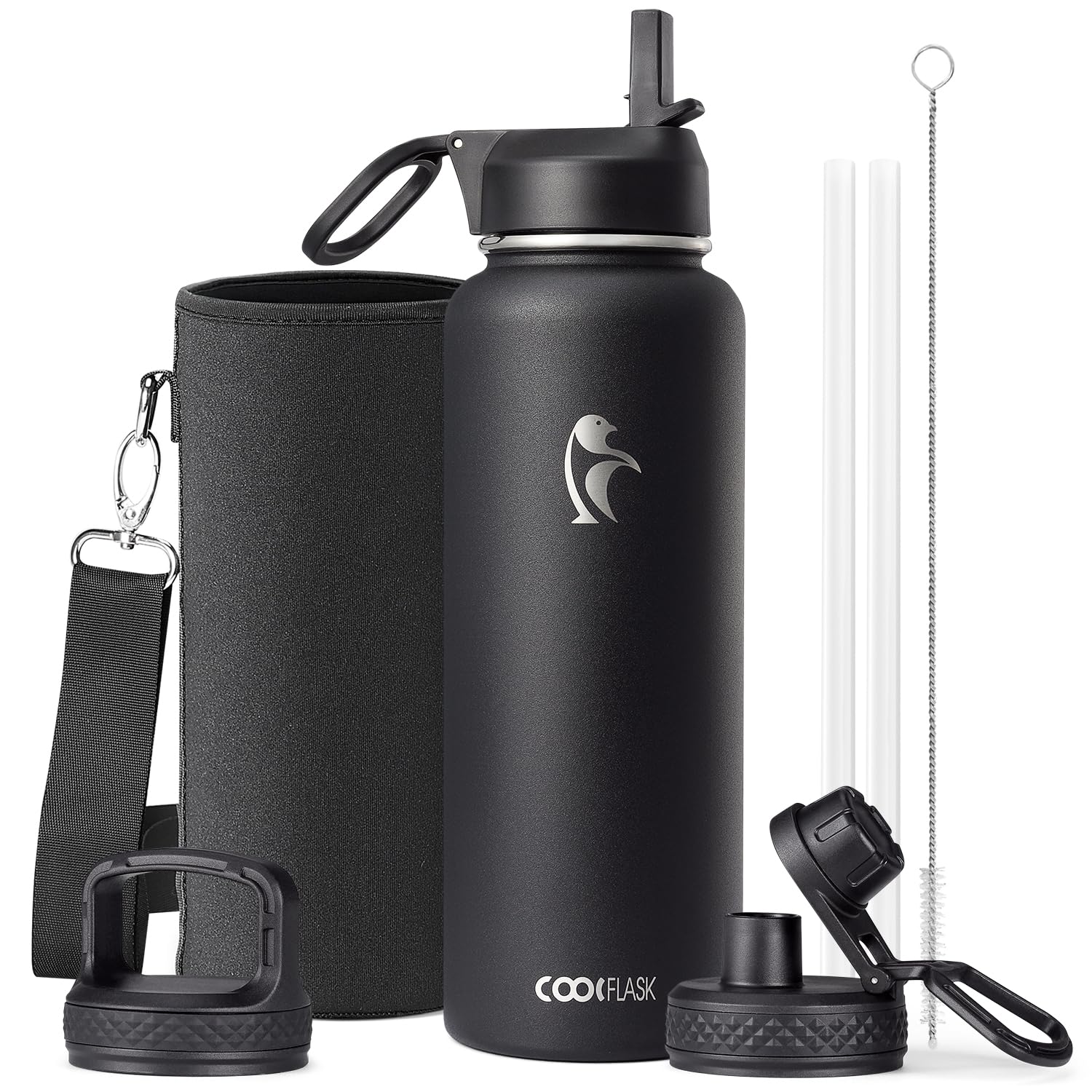 Coolflask 40 oz front view showing sleek design and durable finish for reliable hydration