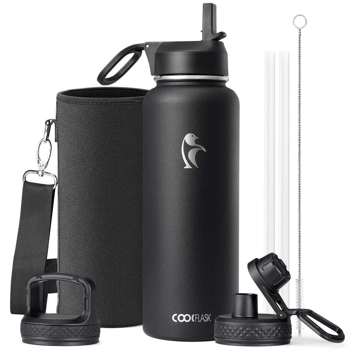 Coolflask 40 oz front view showing sleek design and durable finish for reliable hydration