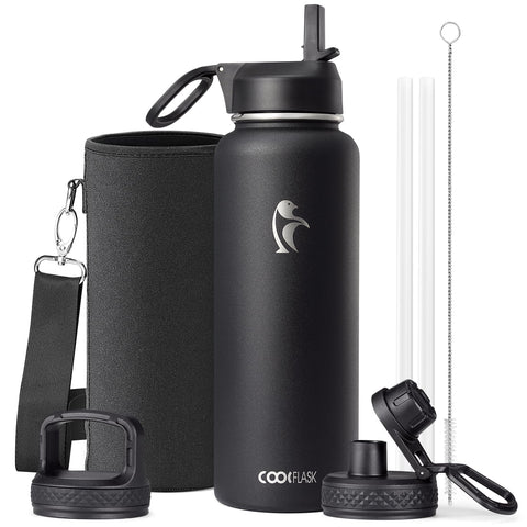 Coolflask 40 oz front view showing sleek design and durable finish for reliable hydration