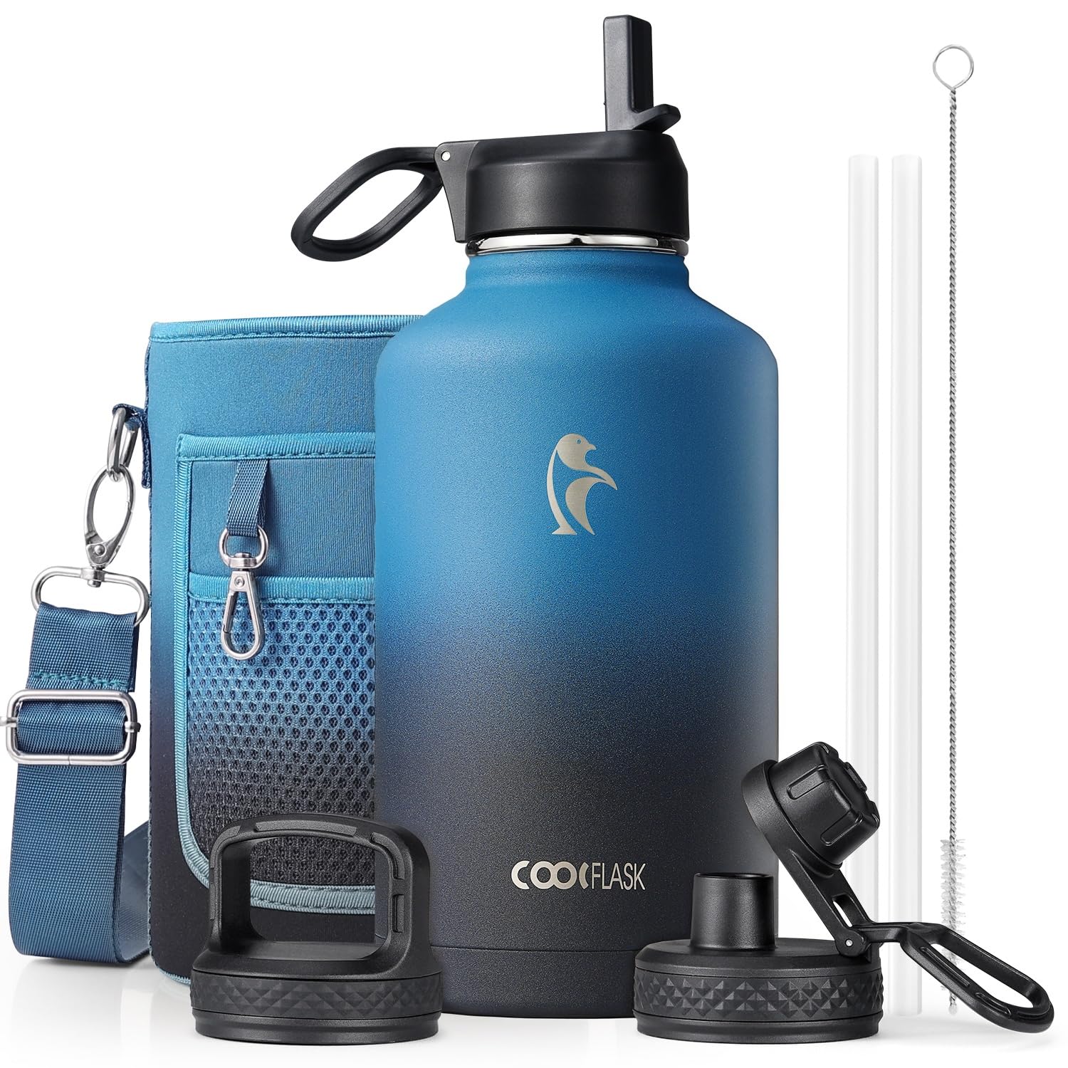 Coolflask front view showing clean stainless finish and size benefit