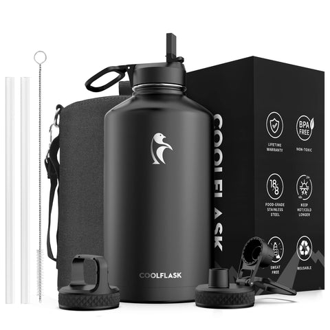 Coolflask front view showing durable stainless steel and capacity benefit