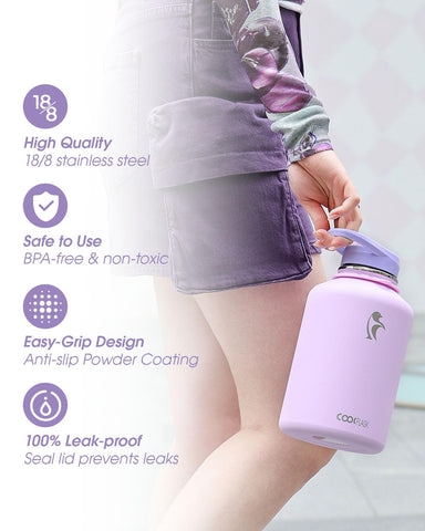 Coolflask worn with adjustable strap across shoulder, shows hands-free carry