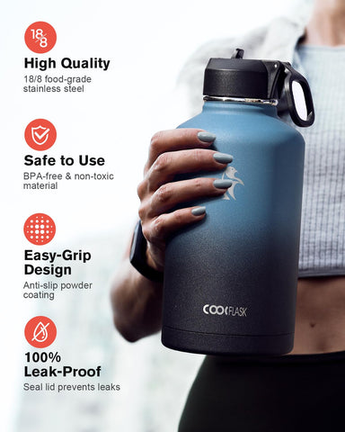 Coolflask straw lid close-up demonstrating easy hands-free sipping benefit