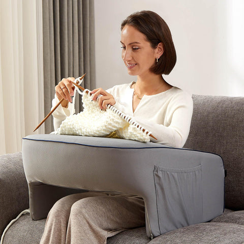 cooloo8 lifestyle shot on bed and sofa showing portable comfort in home settings