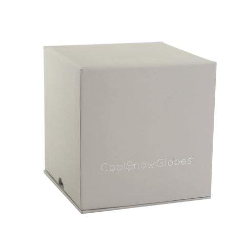 CoolSnowGlobes resin base and gift box showing compact size and ready-to-give packaging
