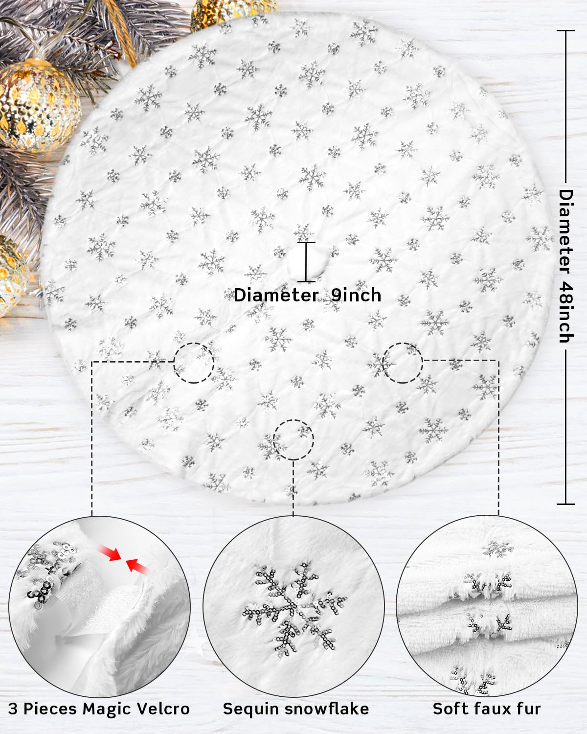 COOLWUFAN tree skirt placed under decorated tree highlighting neat base coverage
