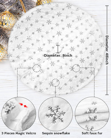 COOLWUFAN tree skirt placed under decorated tree highlighting neat base coverage