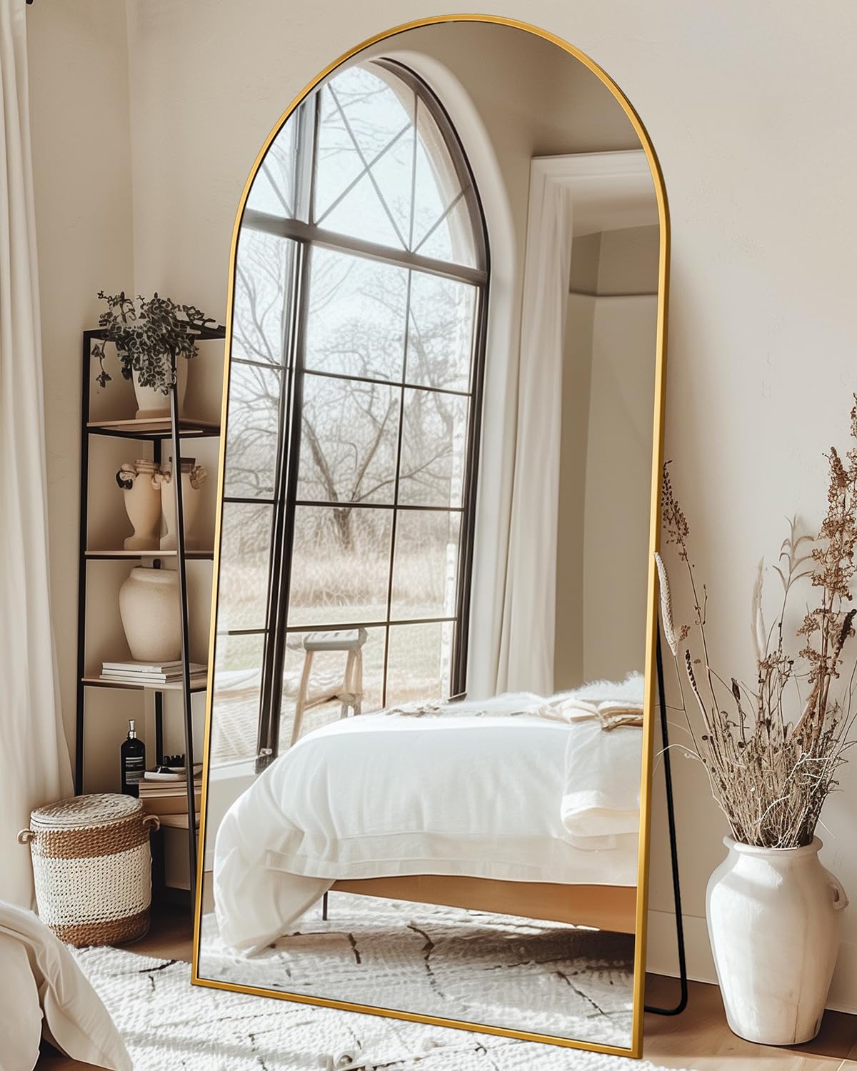 Coomily arched full length mirror front view enhances room depth