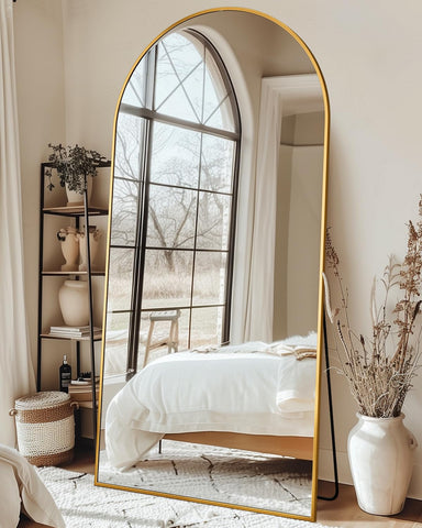 Coomily arched full length mirror front view enhances room depth