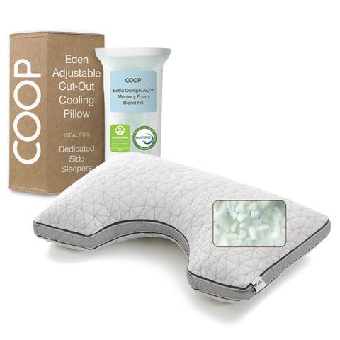Coop Home Goods Eden front packaging showing queen pillow benefits