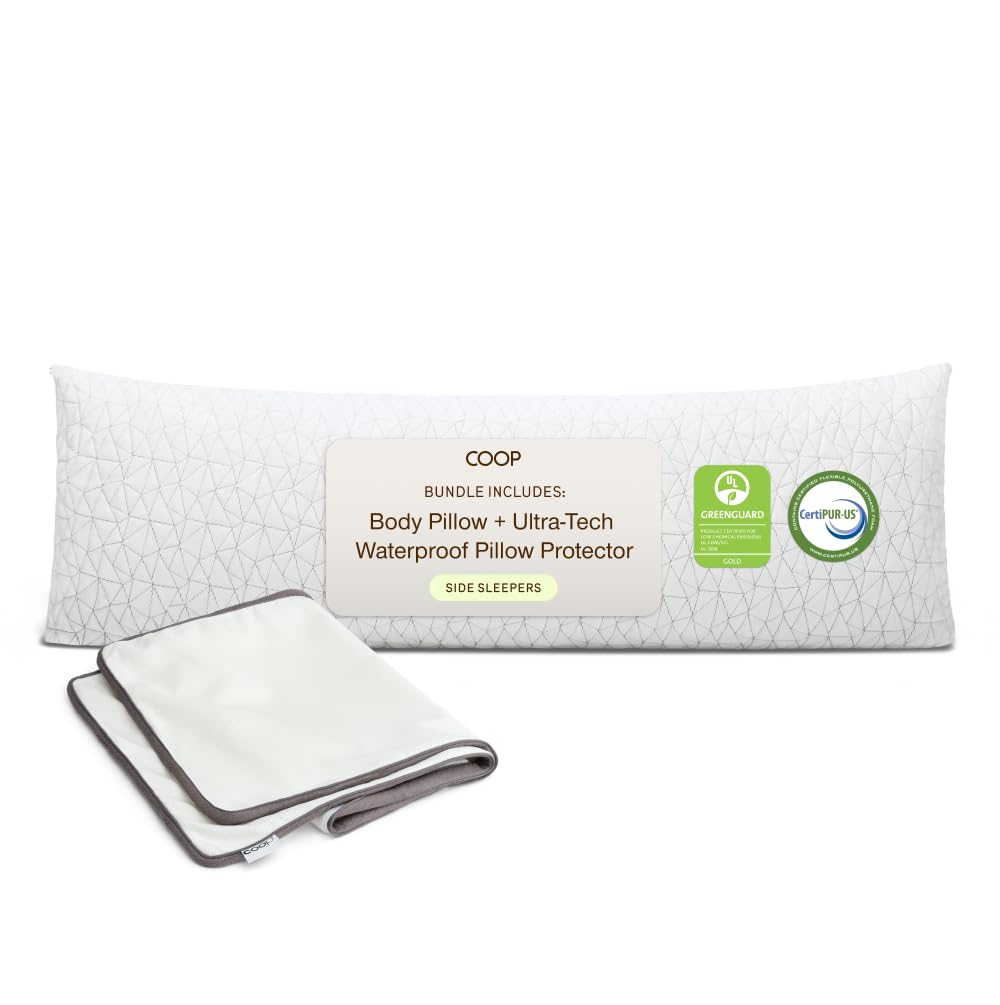 Coop Home Goods body pillow front view showing full-length support and ergonomic shape